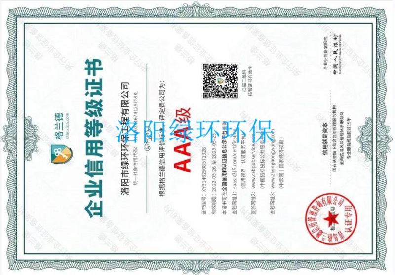 AAA企业信誉等级证书